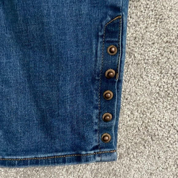 Chicos Jenning Ankle jeans with snaps on the bottom and designer “worn” places - Picture 8 of 11